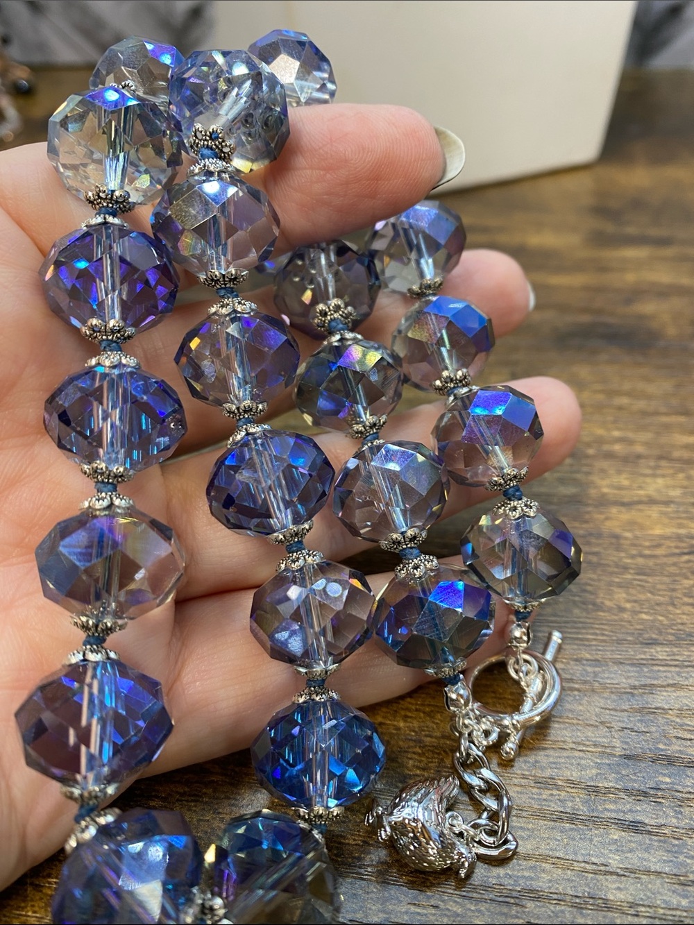 Clear Blue AB Glass 18 inch handknotted Aprilsplace necklace - Picture 4 of 7